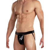 Male Power Wet Look Faux Leather Mens Jock Black His Fetish